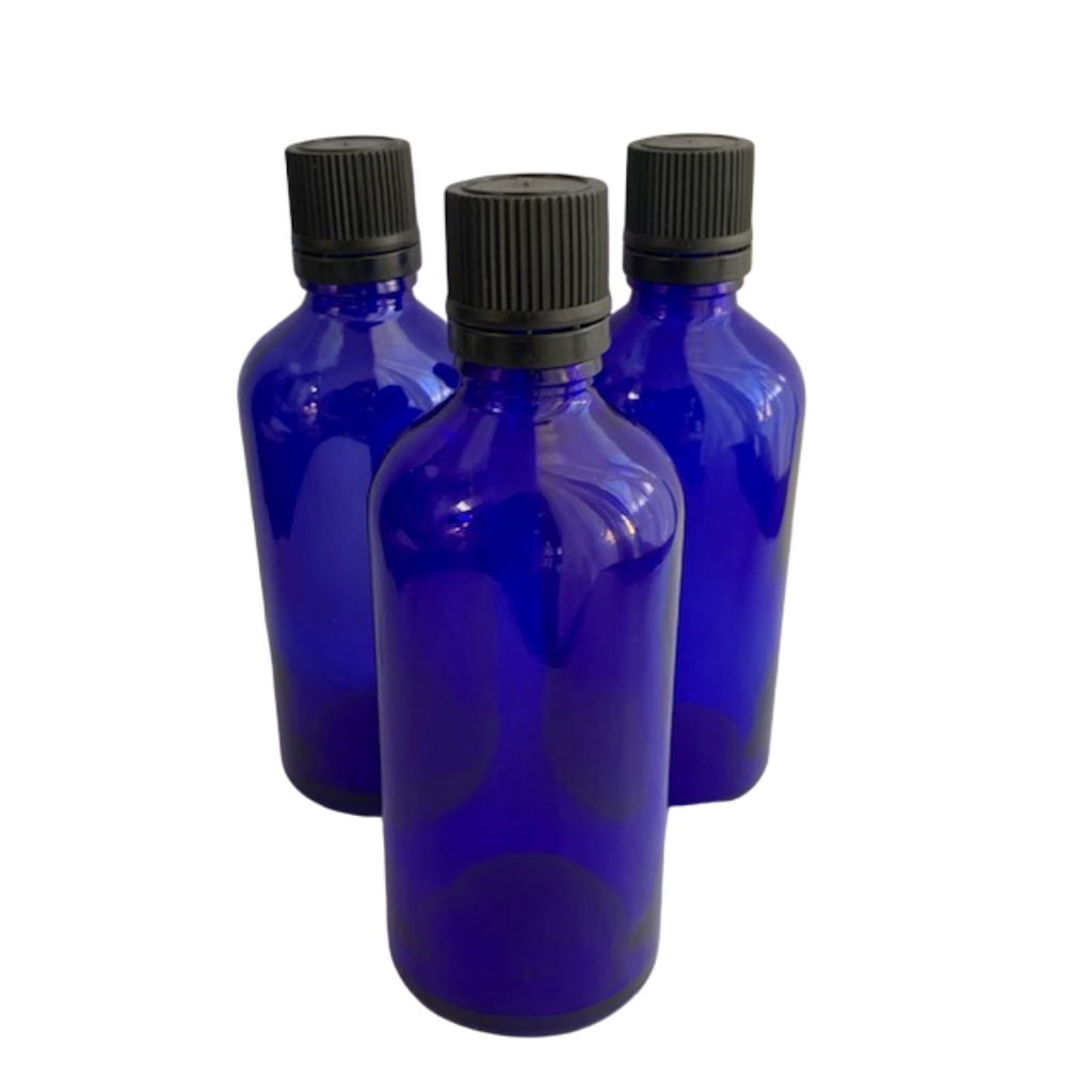 100 mL Blue Glass Bottle with orifice reducer lid (dropper)