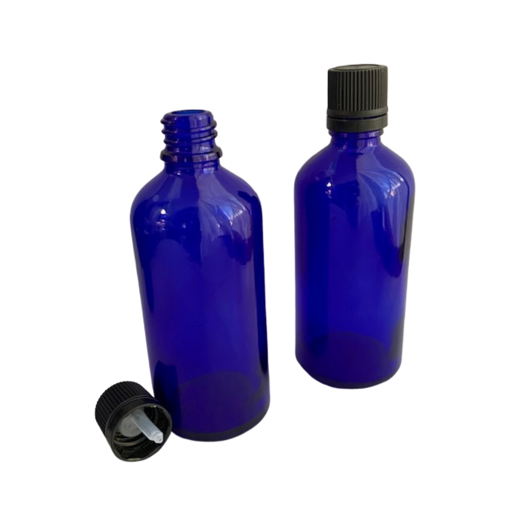 100 mL Blue Glass Bottle with orifice reducer lid (dropper)