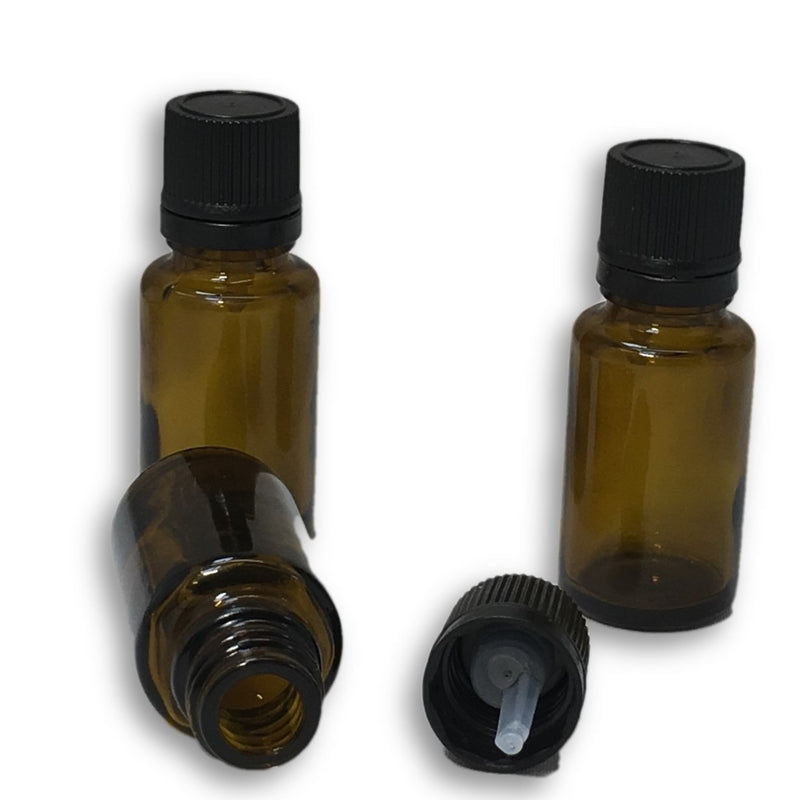15 ml amber glass bottle with orifice reducer lid (dropper) - karmasuds.com