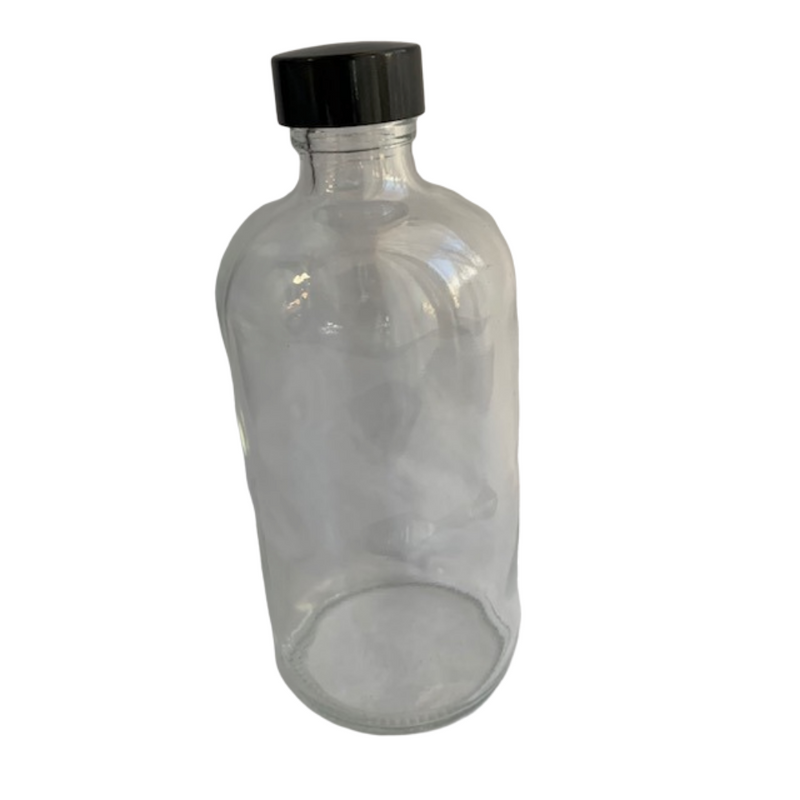 8 ounce clear glass bottle with cap