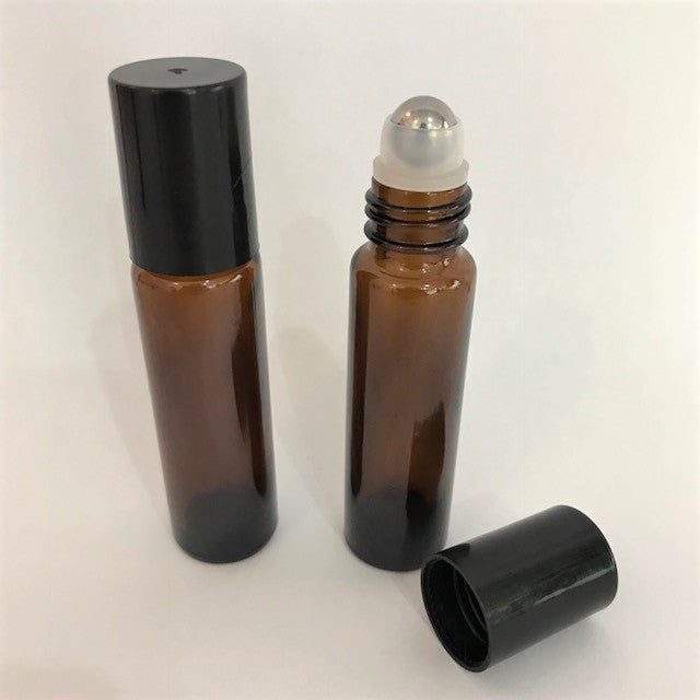Amber  10 ml glass roller bottle with lid