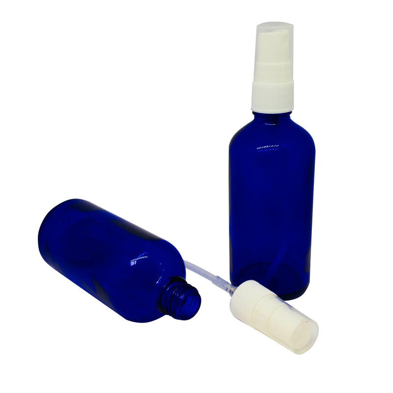 blue glass  bottle with spray top 100 ml,packaging - Karma Suds